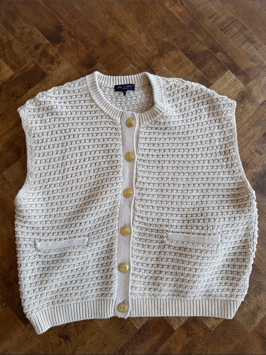 rag & bone Sweaters - rag & bone Cream Crochet Knit Button Vest with Gold-Tone Buttons